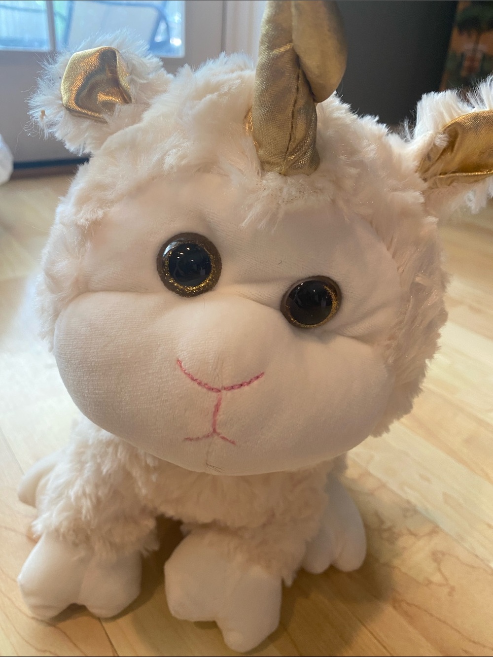 Plush soft 12” cream Unicorn Lamb with Gold Horn and colorful tail